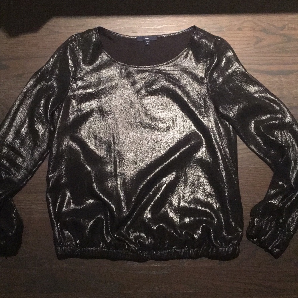 Fun silver top with sheer sleeves